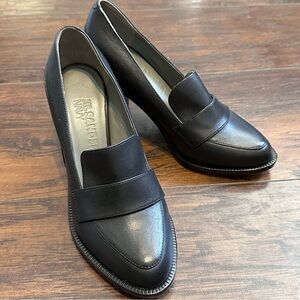 Jil Sander heeled loafers in smooth leather chunky heel preppy, school girl shoe